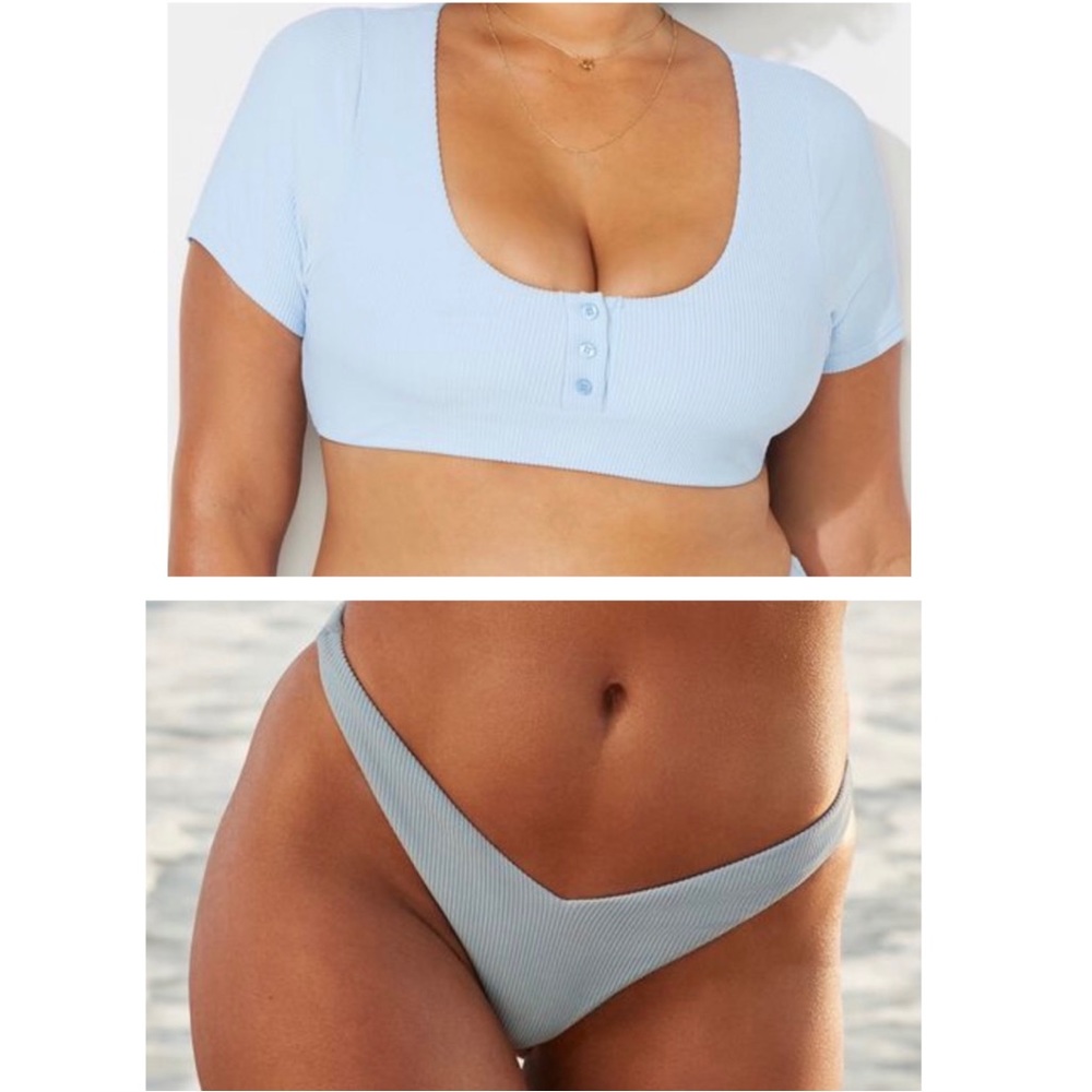 NWT Swimsuits For All Baby Blue Light Blue Ribbed Bikini Set (size L)